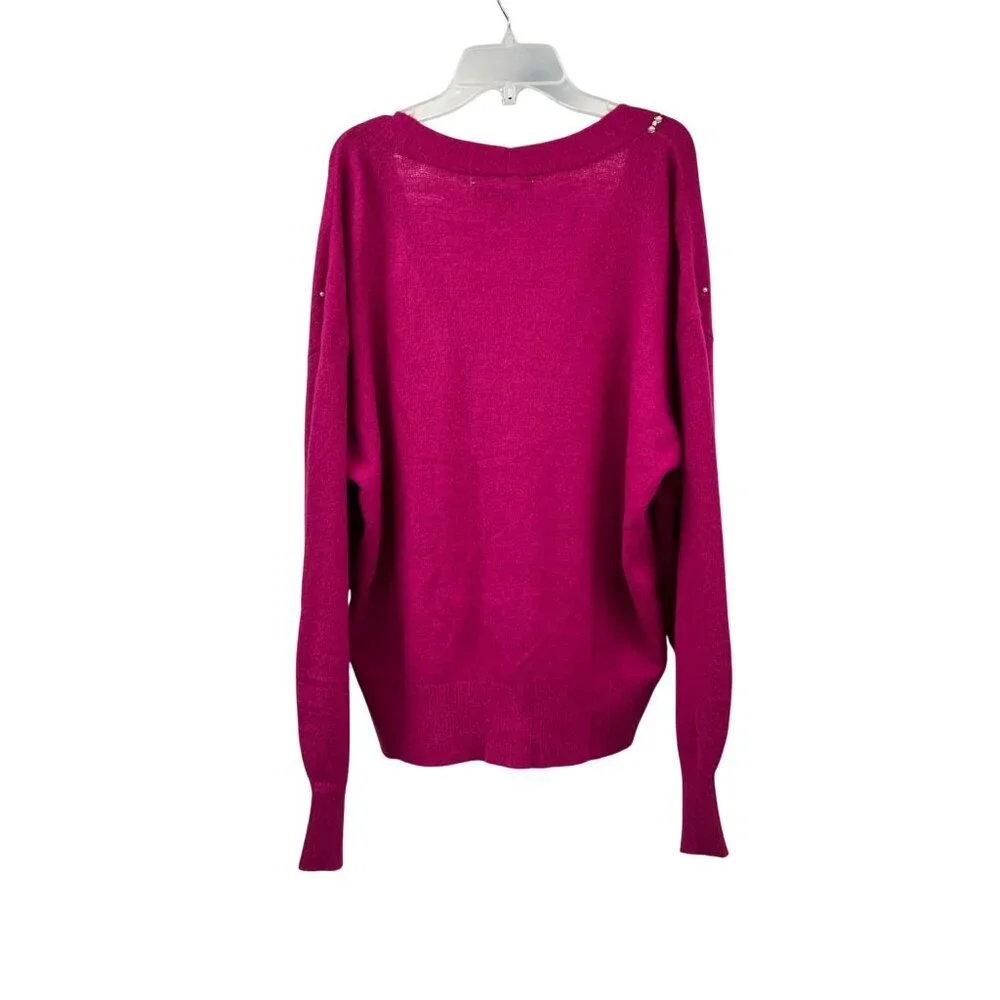 99 Jane Street Womens Knit Cardigan Pearls Button Up Fuchsia Size Small New